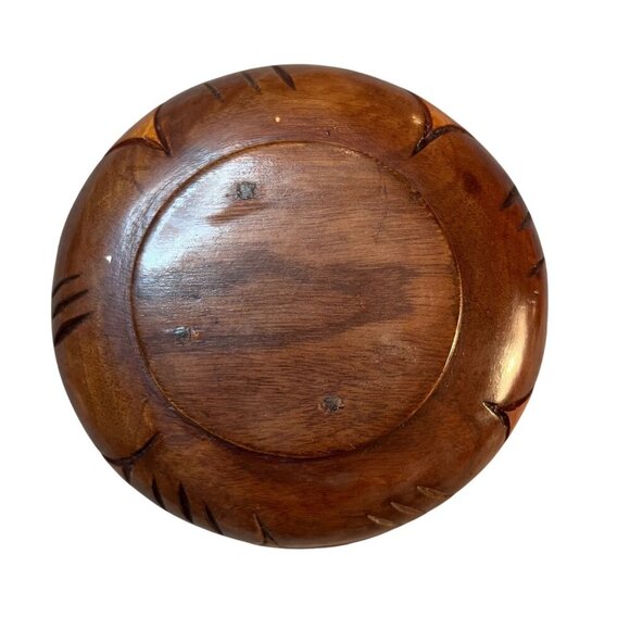 Set Of 4 Hand-Carved Rustic Wooden Whimsical Salad Fruit Bowls Floral Design - Picture 7 of 10